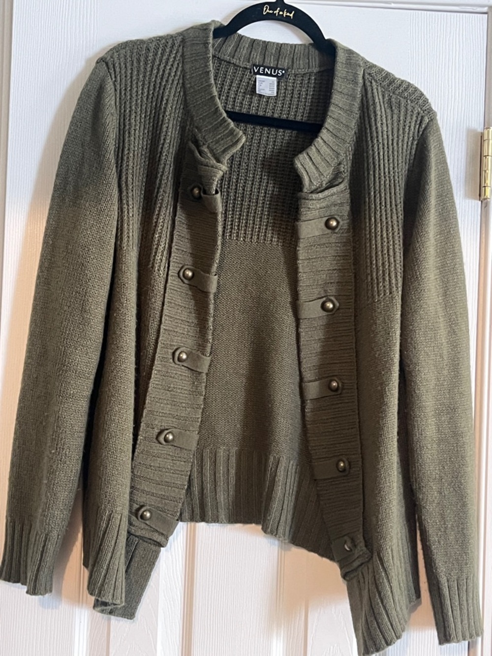VENUS Olive Green Ribbed Button-Front Cardigan Sweater